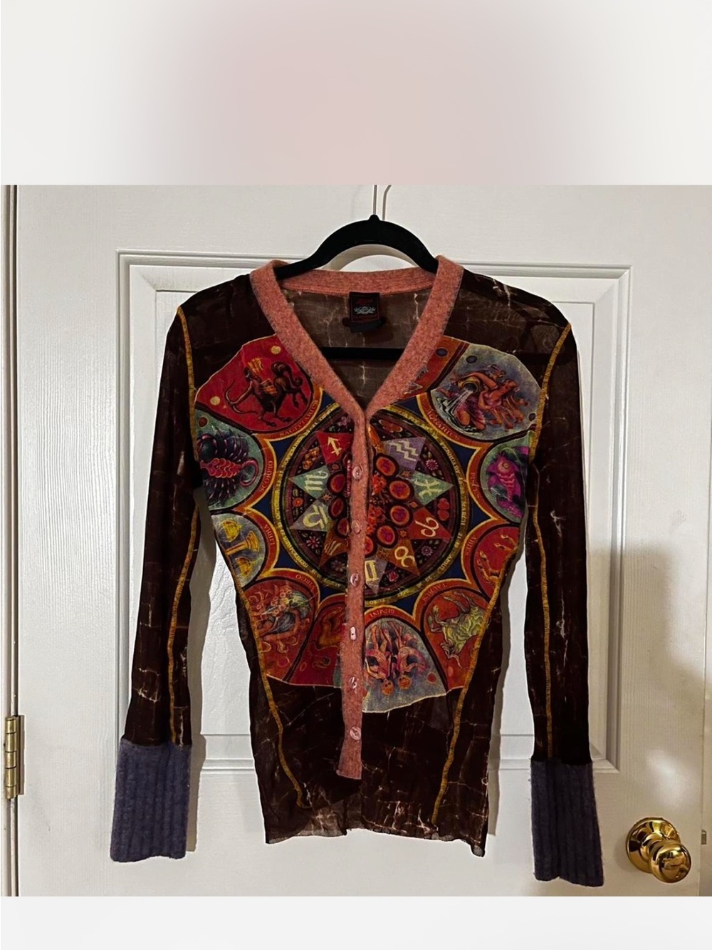 Jean Paul Gaultier Pink-Brown Velvet Cardigan with Multicolor Detail